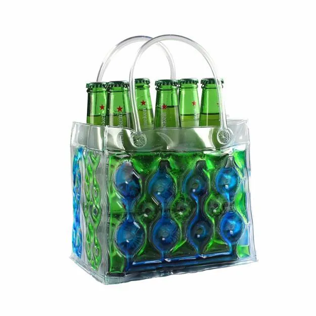 Оптова рекламні екологічні ясно ПВХ вино льоду сумка / ПВХ вино мішечок льоду з пластикової трубки ручкою